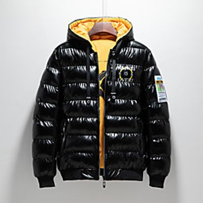 Men's Parka Daily Fall Winter Regular Coat V Neck Regular Fit Windproof Rain Waterproof Warm Casual Jacket Long Sleeve Solid Color Letter Quilted Print Green Black Navy Blue Lightinthebox