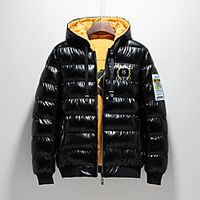 Men's Parka Daily Fall Winter Regular Coat V Neck Regular Fit Windproof Rain Waterproof Warm Casual Jacket Long Sleeve Solid Color Letter Quilted Print Green Black Navy Blue Lightinthebox - thumbnail
