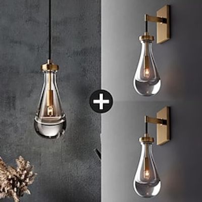 LED Pendant Light2 PCS Wall sconces Gold Black Solid Brass Glass Raindrop Series for Living Room Kitchen Hallway Wall Scone Indoor Wall Lights Lightinthebox