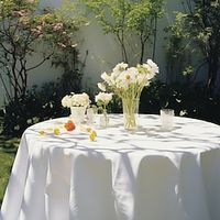 Round Tablecloth Beige Outdoor Washable Winkle and Stain Resistant Spillproof Polyester Tablecloth for Round Tables Festival Camping Picnic Wedding Party Table Cover Lightinthebox - thumbnail