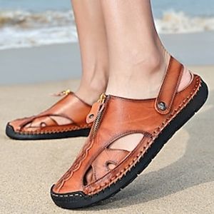 Men's Sandals Leather Sandals Outdoor Slippers Beach Slippers Casual British Beach Outdoor Daily Walking Shoes Upstream Shoes Leather Cowhide Breathable Light Brown Black Blue Summer Lightinthebox