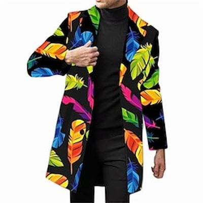 Feathers Business Artistic Men's Coat Carnival Work Wear to work Fall  Winter Flat collar Long Sleeve Blue Purple Orange M L XL Polyester Weaving Jacket Lightinthebox