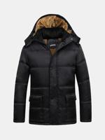 Men's Winter Casual Jacket Cotton Thick Warm Hooded Black Trench Coat
