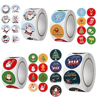 500Pcs/roll Merry Christmas Stickers Christmas Theme Seal Labels Stickers For DIY Gift Baking Package Envelope Stationery Decor miniinthebox