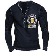 Men's T shirt Tee Henley Shirt Tee Graphic Beer Henley Black 3D Print Plus Size Outdoor Daily Long Sleeve Button-Down Print Clothing Apparel Basic Designer Classic Comfortable / Sports miniinthebox - thumbnail