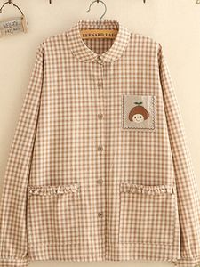 Casual Plaid Lapel Pockets Women Shirts