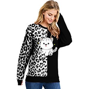 Women's Sweatshirt Leopard Animal Print Casual Daily 3D Print Basic Streetwear Hoodies Sweatshirts  Black And White Black miniinthebox