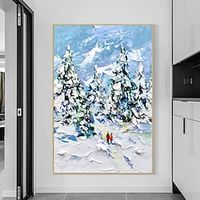 Abstract Painting Christmas Tree Original Art Hand-painted Winter Landscape Oil Painting Wall Art Winter Landscape Canvas Oil Snow Artwork For Christmas Decor tretched Frame Ready to Hang miniinthebox - thumbnail