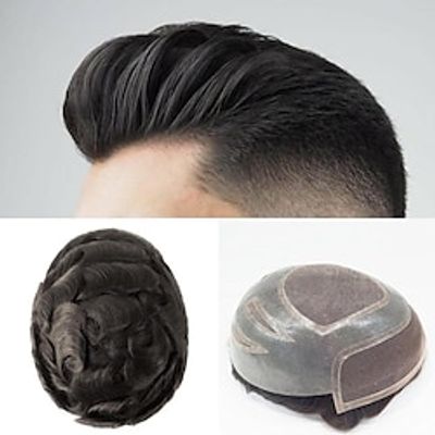 Toupee for Men Swiss lace Front Human Hair System for Men Fine Mono Mens toupee Hairpieces Natural Hairline Human Hair Replacement System 8x10Hand Tied Men Wigs 7X9 8X10 Lightinthebox