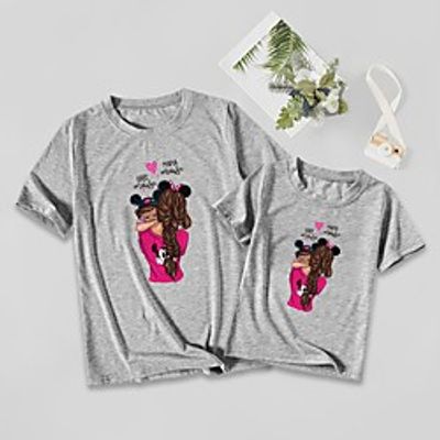 Mommy and Me Tops Letter Print Gray White Black Short Sleeve Cute Matching Outfits Lightinthebox