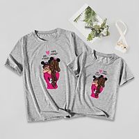 Mommy and Me Tops Letter Print Gray White Black Short Sleeve Cute Matching Outfits Lightinthebox - thumbnail