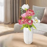 Flower Bouquet Building Set With Vase, Paeony Plant Building For Home Decoration, Plant Collection Display Model, Christmas Birthday Valentine's Day Gift Lightinthebox