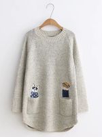 Pockets Embroidery Long Sleeves Sweaters