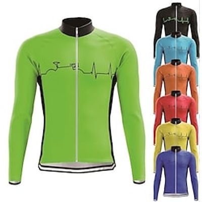 21Grams Men's Cycling Jersey Long Sleeve Bike Jersey Top with 3 Rear Pockets Mountain Bike MTB Road Bike Cycling Breathable Quick Dry Moisture Wicking Reflective Strips Black Green Yellow Fluorescent Lightinthebox