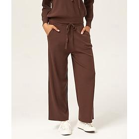 Women's Dark Coffee Ribbed Hooded Sweater Drawstring Straight Leg Pants Casual Knitwear Stylish Comfortable Daily Work Versatile Fall