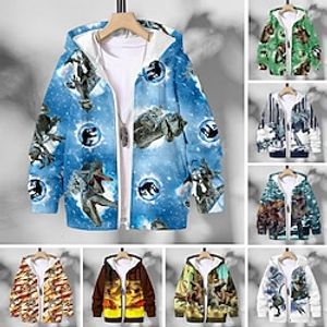 Boys Hoodie Coat Outerwear Long Sleeve Animal Dinosaur Active Streetwear Cool Polyester Street Daily Vacation Kids Zipper Pocket 3-12 Years 3D Printed Graphic Regular Fit miniinthebox