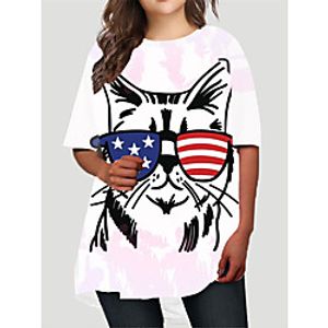 Women's Plus Size Dress T Shirt Dress Tee Dress Short Mini Dress Half Sleeve Dog Graphic Flag Print Basic Fall Spring Summer Blushing Pink XL XXL 3XL 4XL 5XL Lightinthebox