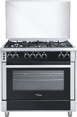Super General Freestanding Gas-Cooker 5-Burner Full-Safety, Steel Cooker, Gas Oven With Thermostat, Rotisserie, Automatic Ignition, Silver - SGC916FSBGOF