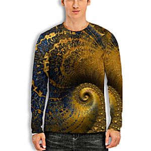 Men's Unisex Tee T shirt Shirt 3D Print Graphic Prints Spiral Stripe Print Long Sleeve Daily Tops Casual Designer Big and Tall Yellow miniinthebox