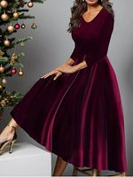 Women's Plus Size Velvet Party Midi Dress Long Sleeve Dress Christmas Wedding - thumbnail