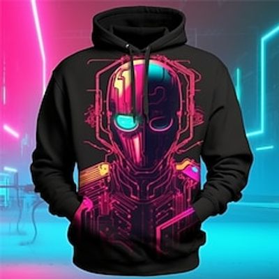 Graphic Technology Fashion Daily Basic Men's 3D Print Hoodie Pullover Sports Outdoor Holiday Vacation Hoodies Red Blue Hooded Front Pocket Print Spring   Fall Designer Lightinthebox