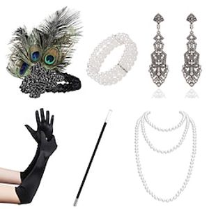 Elegant Vintage 1920s The Great Gatsby Ball Gown Gloves Necklace Flapper Headband Accesories Set Necklace Earrings The Great Gatsby Women's Feather Beads Cosplay Costume New Year Performance Gloves Lightinthebox