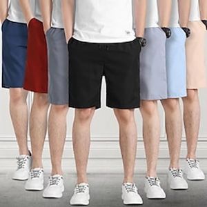 Men's Chino Shorts Work Shorts Casual Shorts Drawstring Elastic Waist Plain Outdoor Going out Fashion Streetwear Black Wine Micro-elastic miniinthebox
