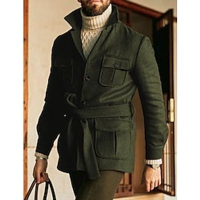 Men's Winter Coat Peacoat Trench Coat Outdoor Daily Wear Fall  Winter Polyester Thermal Warm Windproof Outerwear Clothing Apparel Fashion Streetwear Plain Pocket Lapel Single Breasted One-button Lightinthebox