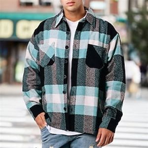 Plaid Casual Men's Shirt Shirt Jacket Shacket Outdoor Street Casual Daily Fall  Winter Turndown Long Sleeve Yellow Blue S M L Shirt Lightinthebox