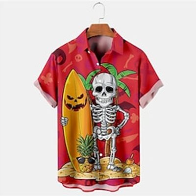 Skull Casual Men's Shirt Outdoor Street Casual Daily Fall Turndown Short Sleeve Black Red Purple S M L Shirt Lightinthebox