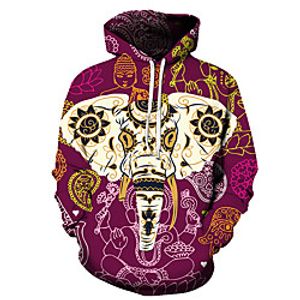 Men's Unisex Plus Size Pullover Hoodie Sweatshirt Graphic Prints Elephant Print Hooded Casual Daily Holiday 3D Print Basic Designer Hoodies Sweatshirts  Long Sleeve Wine Red Blue Purple miniinthebox