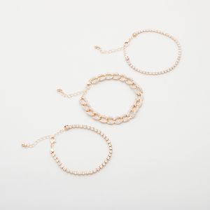 Metallic Gold Finish Crystal Studded Bracelet - Set of 3
