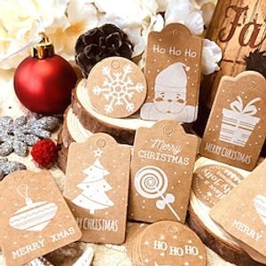 50200pcs, Cartoon Santa Claus Pattern Gift Box Labels Cards, With Hemp Rope, Christmas Tree Decoration Ornaments, Navidad, Hanging Decor, Christmas Decorations, Gift Decor, Cool Decor, Scene Decor Lightinthebox