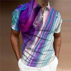 Men's Golf Shirt 3D Print Gradient Turndown Casual Daily Zipper Print Short Sleeve Tops Casual Fashion Designer Breathable Purple Lightinthebox