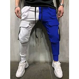 Men's Skinny Joggers Tapered pants Trousers Casual Pants Patchwork Drawstring Elastic Waist Solid Colored Sports Full Length Casual Daily Streetwear Sports Chino Slim Black-White White  Blue miniinthebox