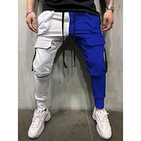 Men's Skinny Joggers Tapered pants Trousers Casual Pants Patchwork Drawstring Elastic Waist Solid Colored Sports Full Length Casual Daily Streetwear Sports Chino Slim Black-White White  Blue miniinthebox - thumbnail