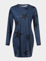 YOINS BASICS Casual Star Pattern Round Neck Long Sleeves Mini Dress - thumbnail
