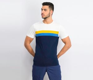Mens Striped T-Shirt  Navy Blue/White/Mustard