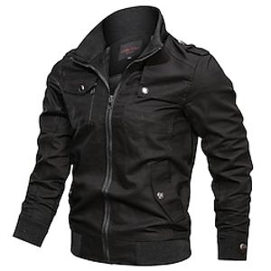 Men's Bomber Jacket Work Jacket Breathable Daily Zipper Turndown Casual Jacket Outerwear Plain Patchwork Black Blue Army Green Lightinthebox