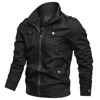 Men's Bomber Jacket Work Jacket Breathable Daily Zipper Turndown Casual Jacket Outerwear Plain Patchwork Black Blue Army Green Lightinthebox - thumbnail
