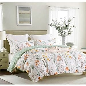 Floral Comforter set,White Floral Bedding Comforter Green Botanical Yellow Flower Pattern Bedding Sets ,3PCS Women Girls Breathable Fluffy Bed Comforter Set Ultra Soft Lightinthebox