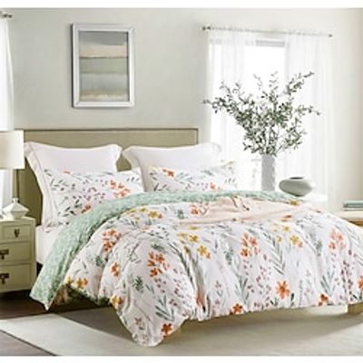 Floral Comforter set,White Floral Bedding Comforter Green Botanical Yellow Flower Pattern Bedding Sets ,3PCS Women Girls Breathable Fluffy Bed Comforter Set Ultra Soft Lightinthebox