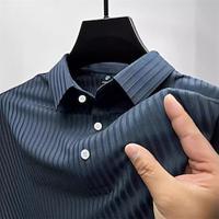 Men's Golf Shirt Golf Polo Work Casual Lapel Short Sleeve Basic Modern Plain Vertical Stripes Button Spring Summer Regular Fit Black Navy Blue Green Khaki Golf Shirt Lightinthebox