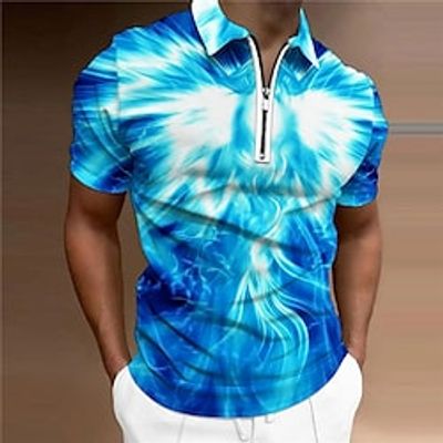 Men's Golf Shirt 3D Print Bird Animal Turndown Casual Daily Zipper Print Short Sleeve Tops Designer Casual Fashion Breathable Blue Lightinthebox