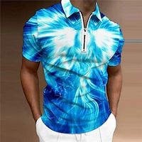 Men's Golf Shirt 3D Print Bird Animal Turndown Casual Daily Zipper Print Short Sleeve Tops Designer Casual Fashion Breathable Blue Lightinthebox - thumbnail
