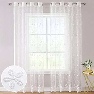 Sheer Curtains White Window Curtains Farmhouse For Living Room Bedroom,Voile Curtain Outdoor Vintage French Embroidered Curtain Drapes 1 Panel Lightinthebox
