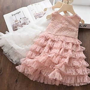 Kids Little Girls' Sundress Solid Colored Tutu Dresses Mesh Lace Print Blushing Pink White Knee-length Sleeveless Basic Tutus  Skirts Dresses Summer Regular Fit 3-8 Years miniinthebox