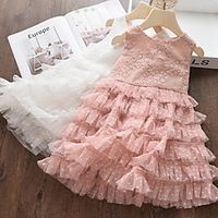 Kids Little Girls' Sundress Solid Colored Tutu Dresses Mesh Lace Print Blushing Pink White Knee-length Sleeveless Basic Tutus  Skirts Dresses Summer Regular Fit 3-8 Years miniinthebox - thumbnail
