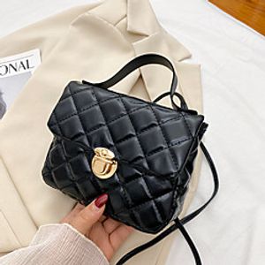 Women's Girls' Bags PU Leather Messenger Bag Buttons Fashion Daily Office  Career Retro Plaid Black Lightinthebox