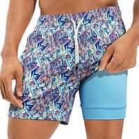 Men's Swim Shorts Board Shorts Drawstring Elastic Waist Color Block Comfort Breathable Casual Daily Beach Fashion Streetwear Blue Micro-elastic Lightinthebox - thumbnail